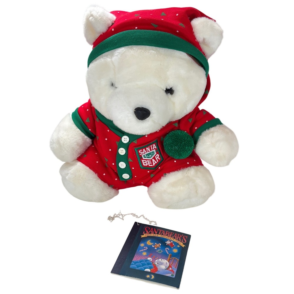 Vintage 1990 Dayton Hudson Santabear White Plush Holiday Teddy Bear with Book
